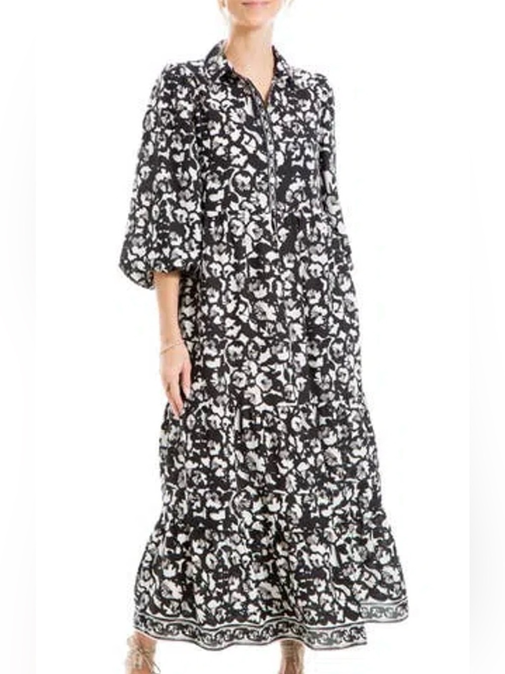 Max Studio crepe tiered printed maxi dress size s